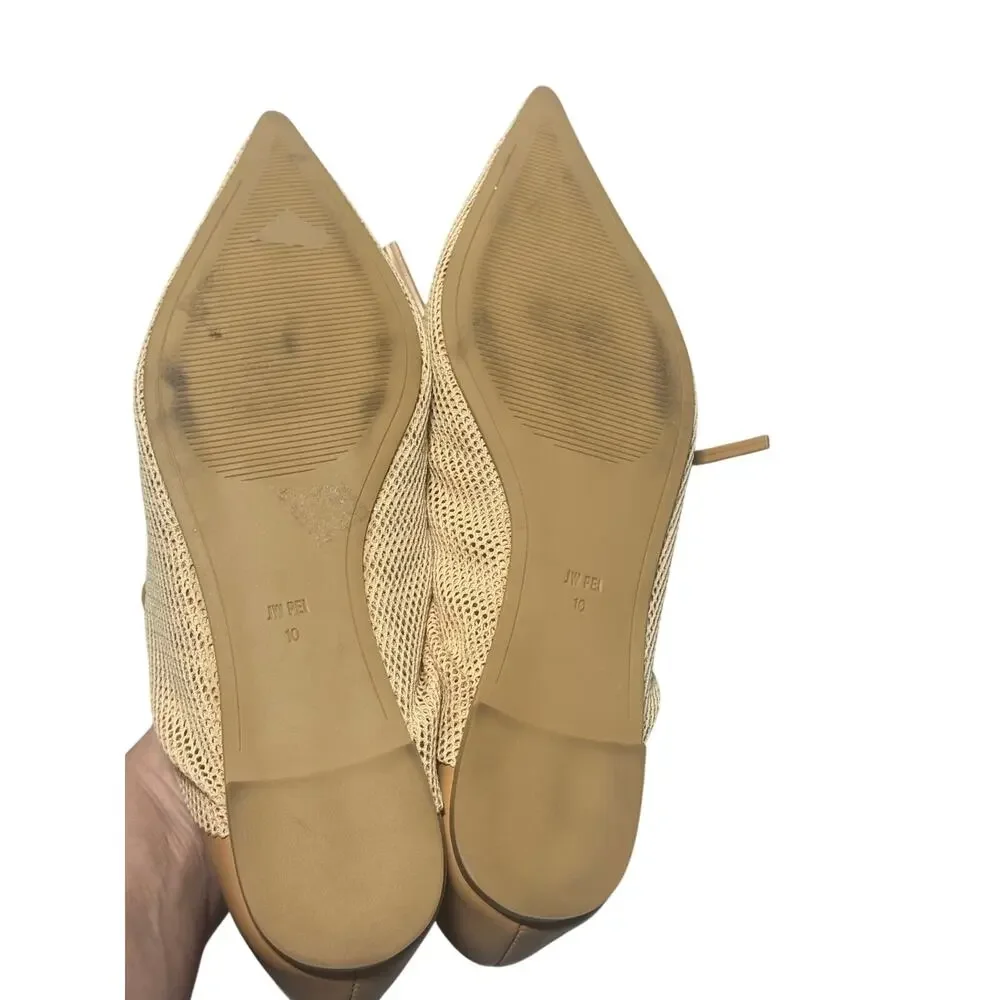 Jw Pei Reilly Fishnet Ballerina Flats Womens 10 Beige Mesh Pointed Toe Bow Tie